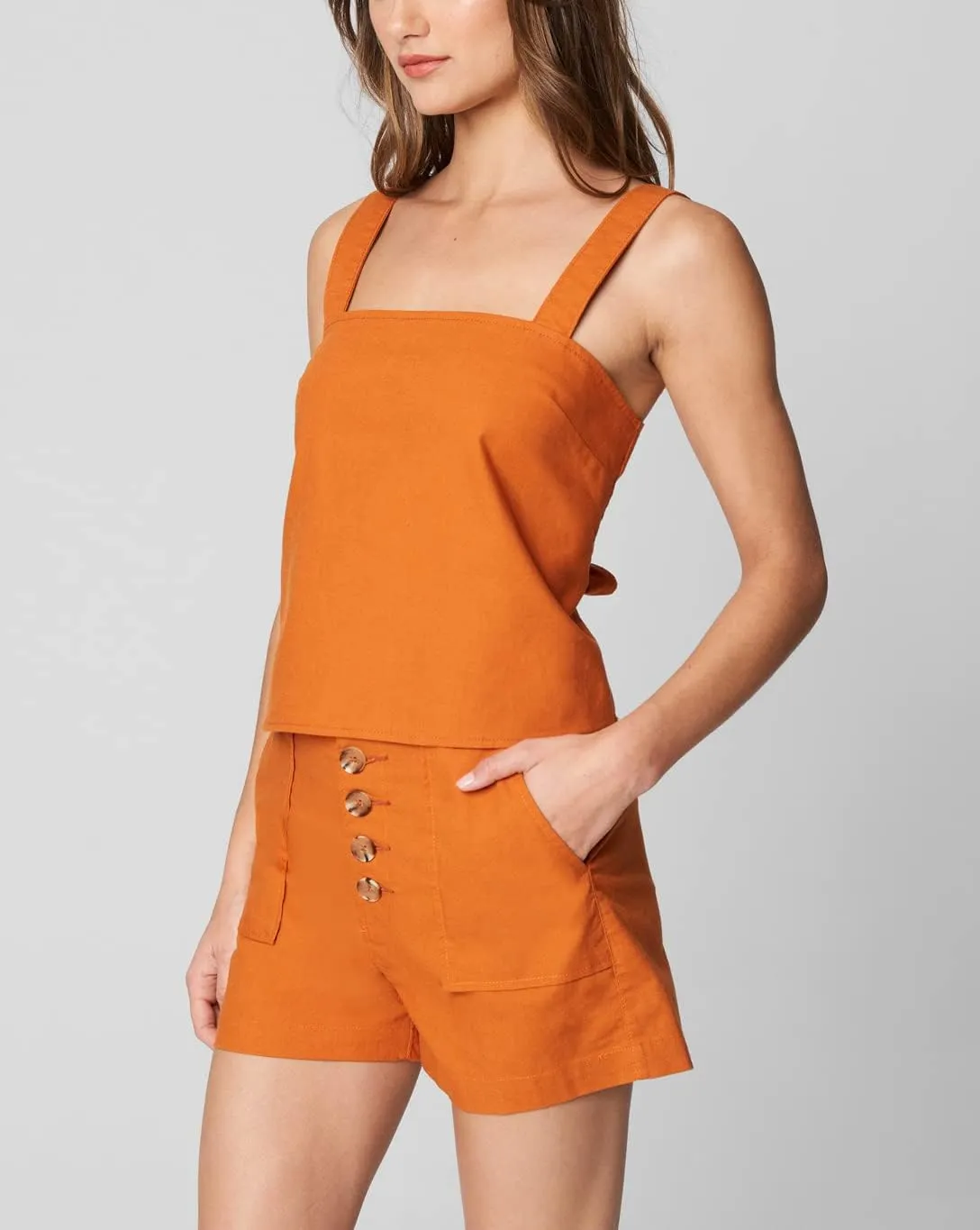 [BLANKNYC] Womens Linen Crop Top with Tie Back Detail, Stylish & Designer Clothes