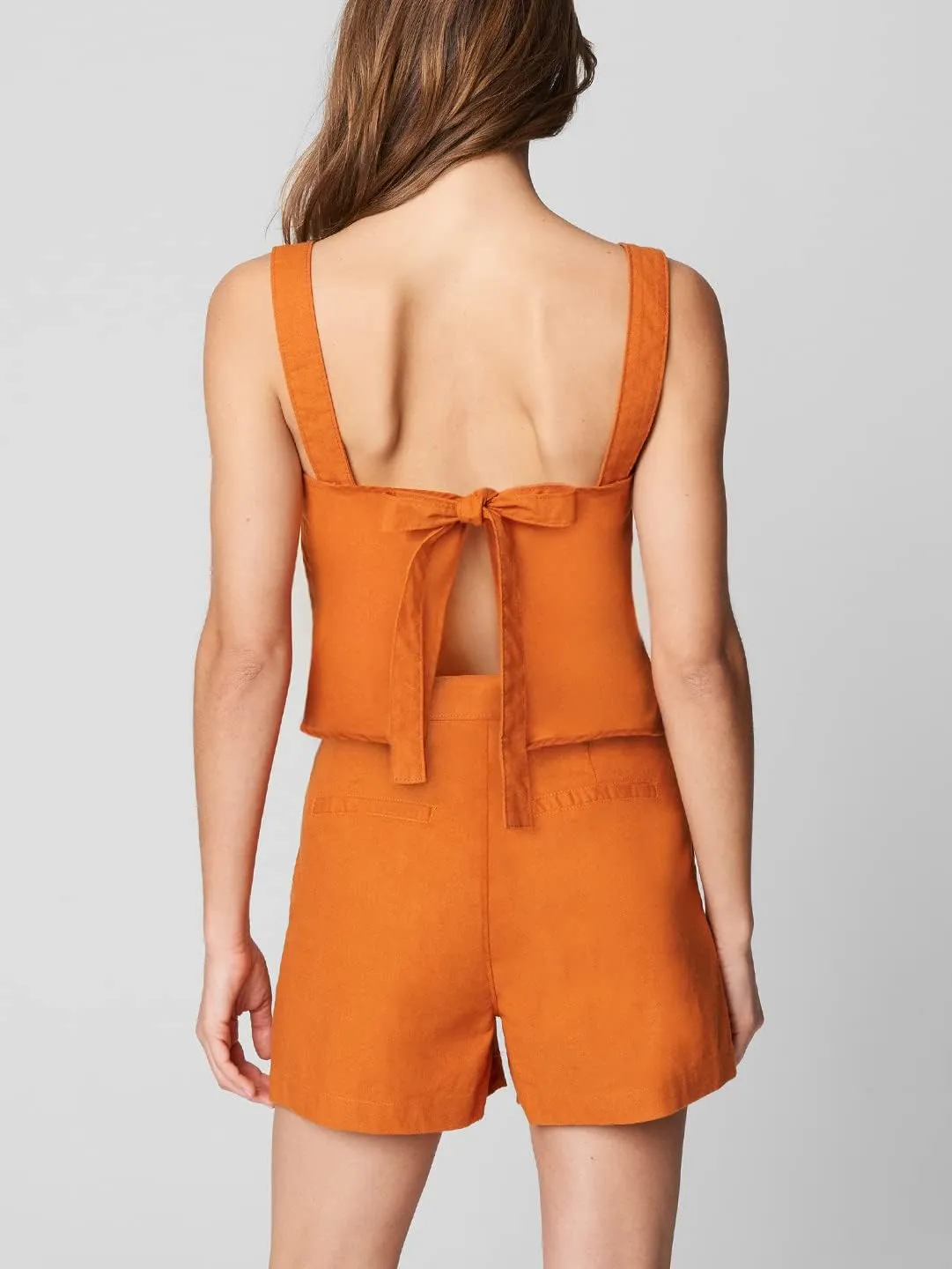 [BLANKNYC] Womens Linen Crop Top with Tie Back Detail, Stylish & Designer Clothes
