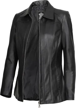 Blingsoul Leather Car Coats for Womens - Black Brown Real Long Leather Jacket Women