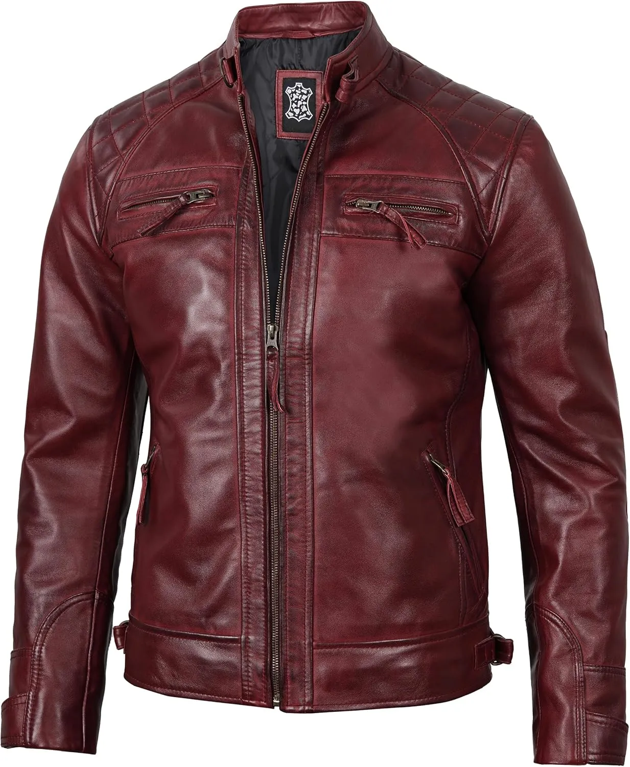 Blingsoul Leather Jacket Men - Quilted Cafe Racer Leather Jackets For Men