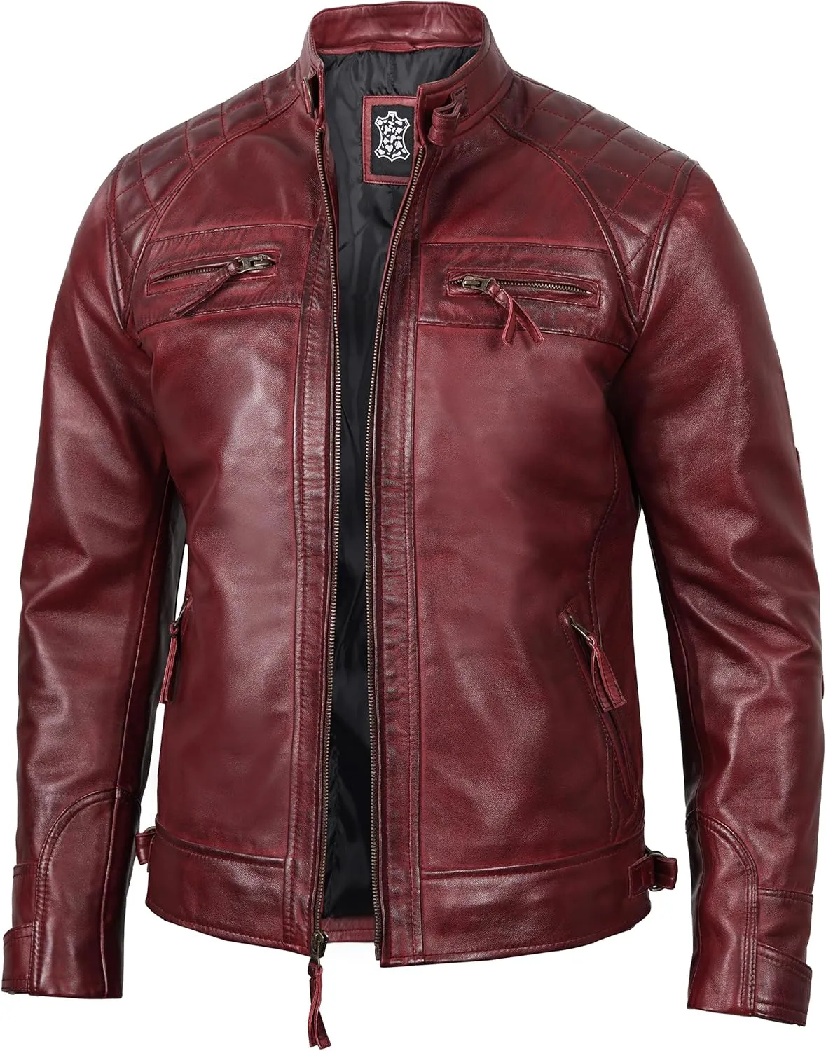 Blingsoul Leather Jacket Men - Quilted Cafe Racer Leather Jackets For Men