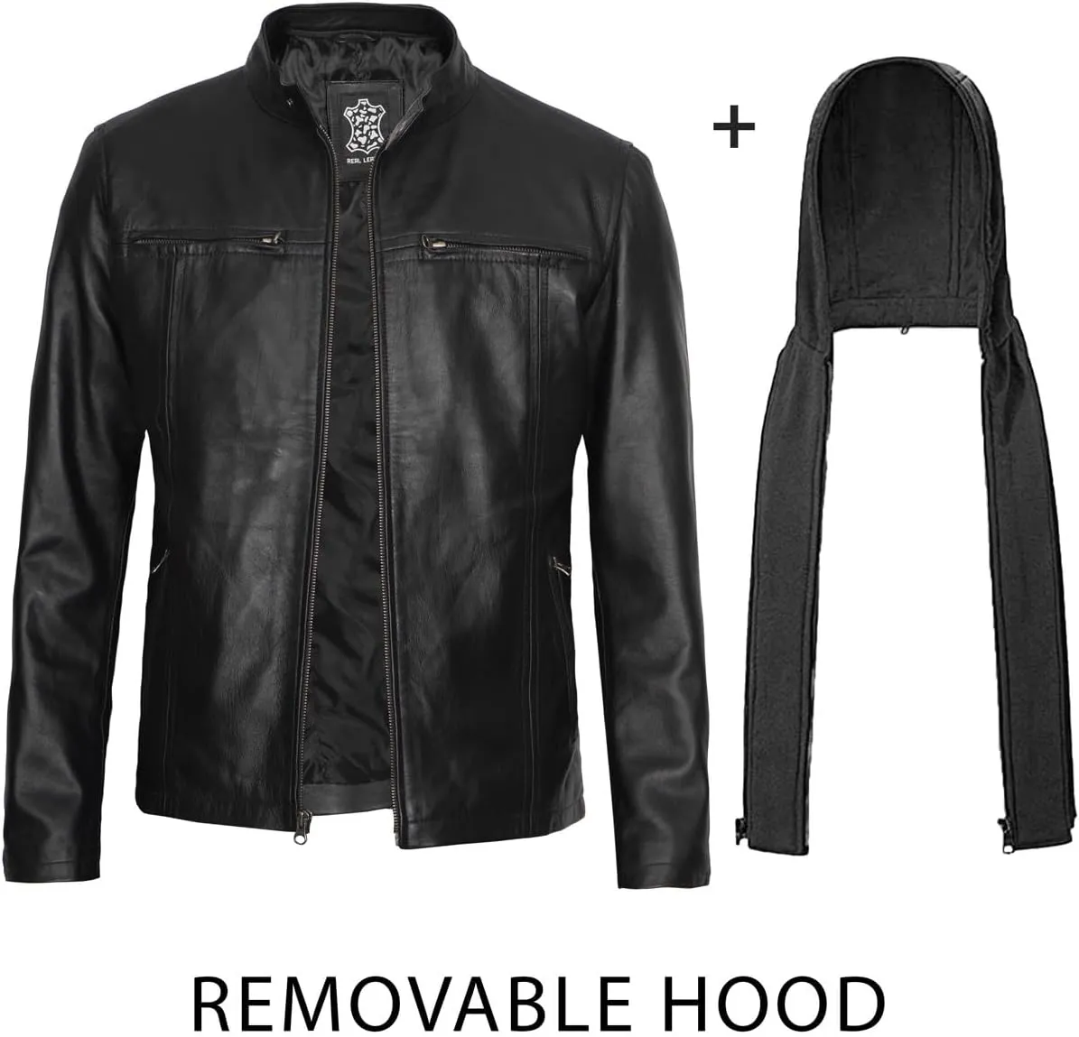 Blingsoul Mens Leather Jacket Removable Hooded Black Leather Jackets For Men