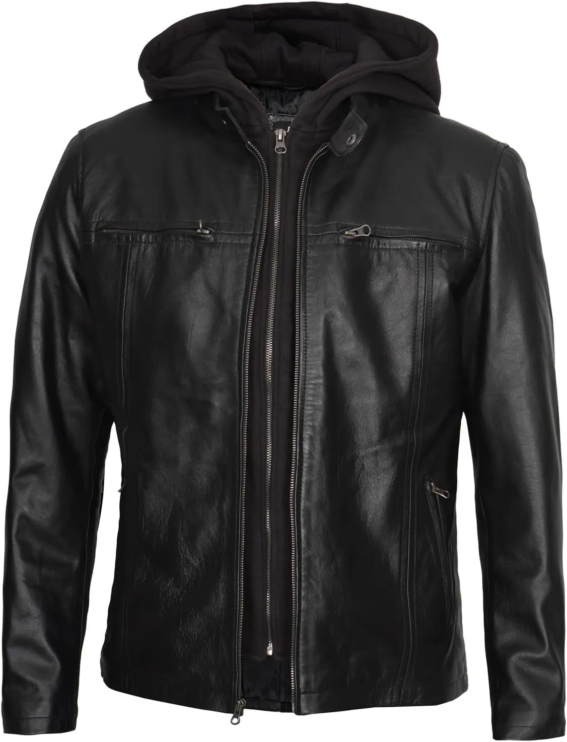 Blingsoul Mens Leather Jacket Removable Hooded Black Leather Jackets For Men