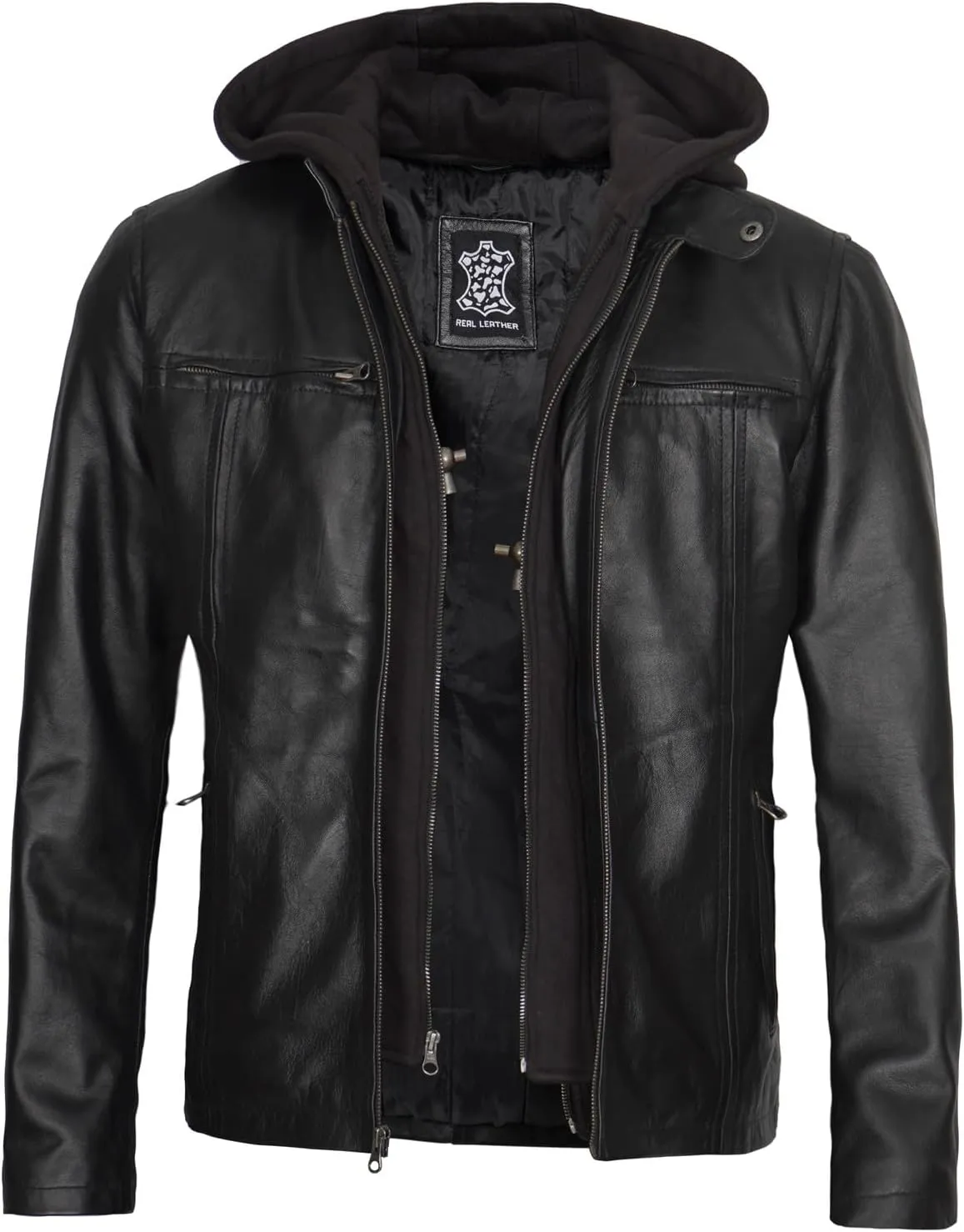 Blingsoul Mens Leather Jacket Removable Hooded Black Leather Jackets For Men
