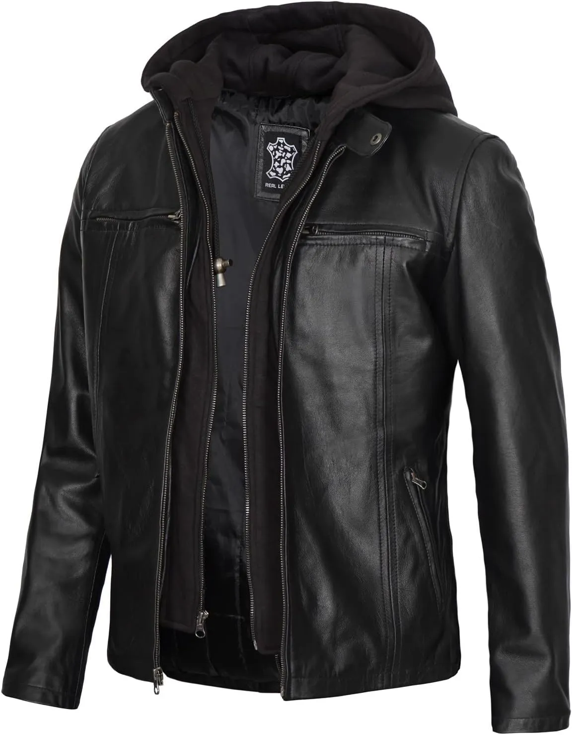 Blingsoul Mens Leather Jacket Removable Hooded Black Leather Jackets For Men