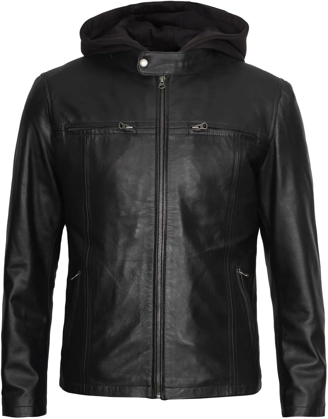 Blingsoul Mens Leather Jacket Removable Hooded Black Leather Jackets For Men