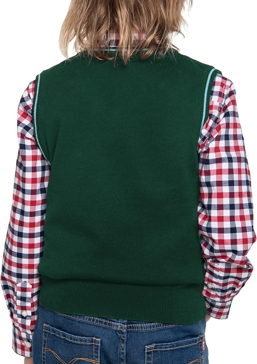 BOBOYOYO Boys Argyle Sweater Vest 100% Cotton V-Neck Vest Kids Uniform Sleeveless Sweaters for Children 5-12Y