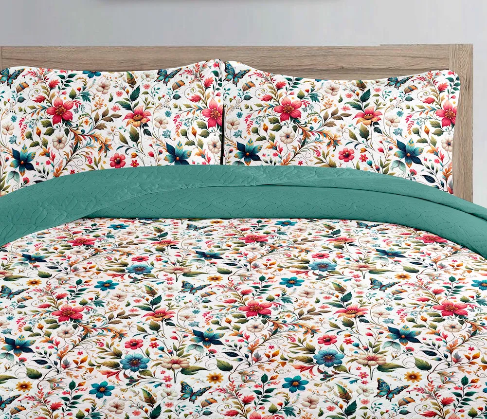 Boho Dream Floral Printed Cotton Reversible Summer Lightweight Quilt Set
