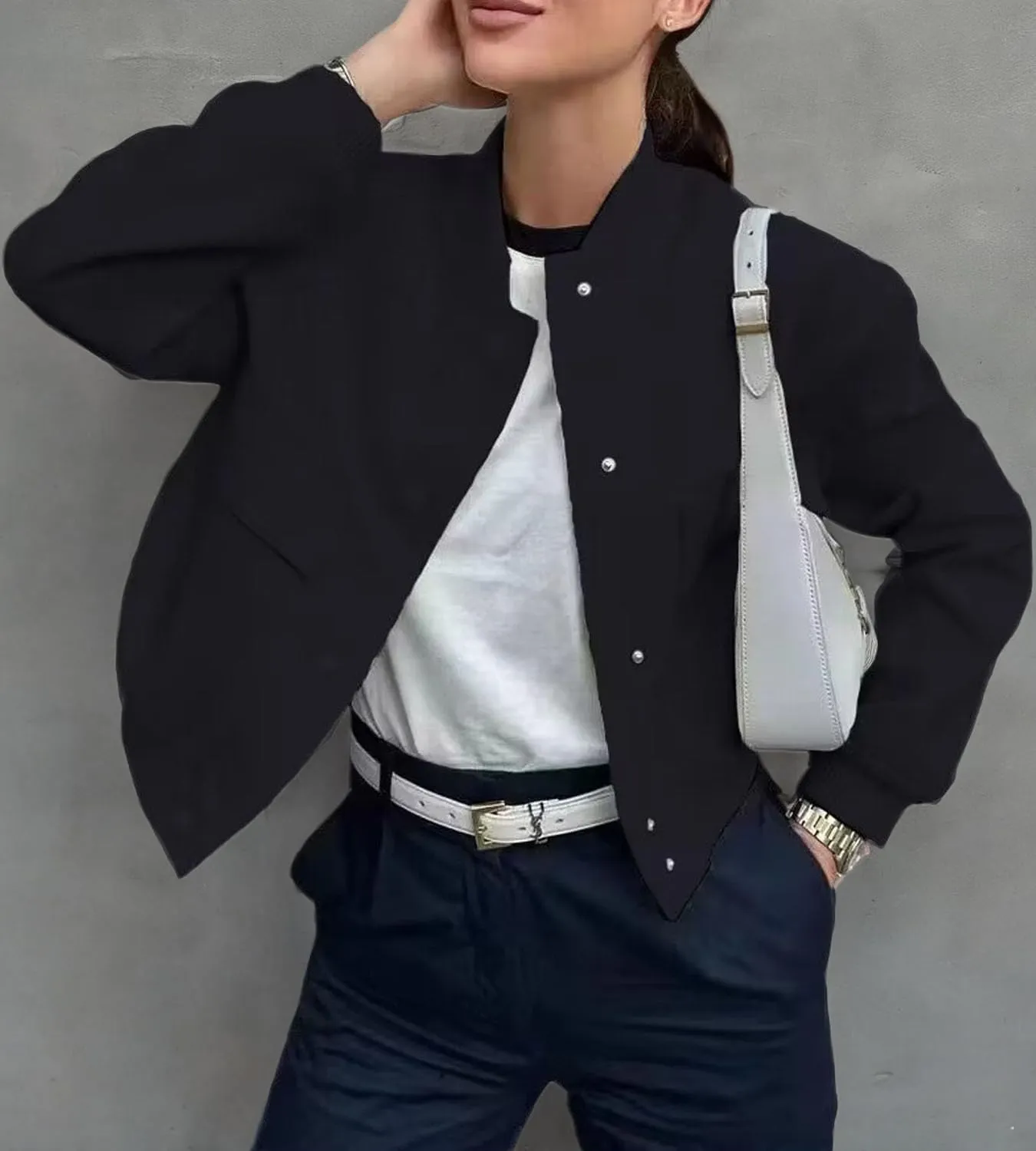 Bomber jacket Women Autumn Winter Cropped Jacket Black Brown Khaki Varsity Jacket Coat