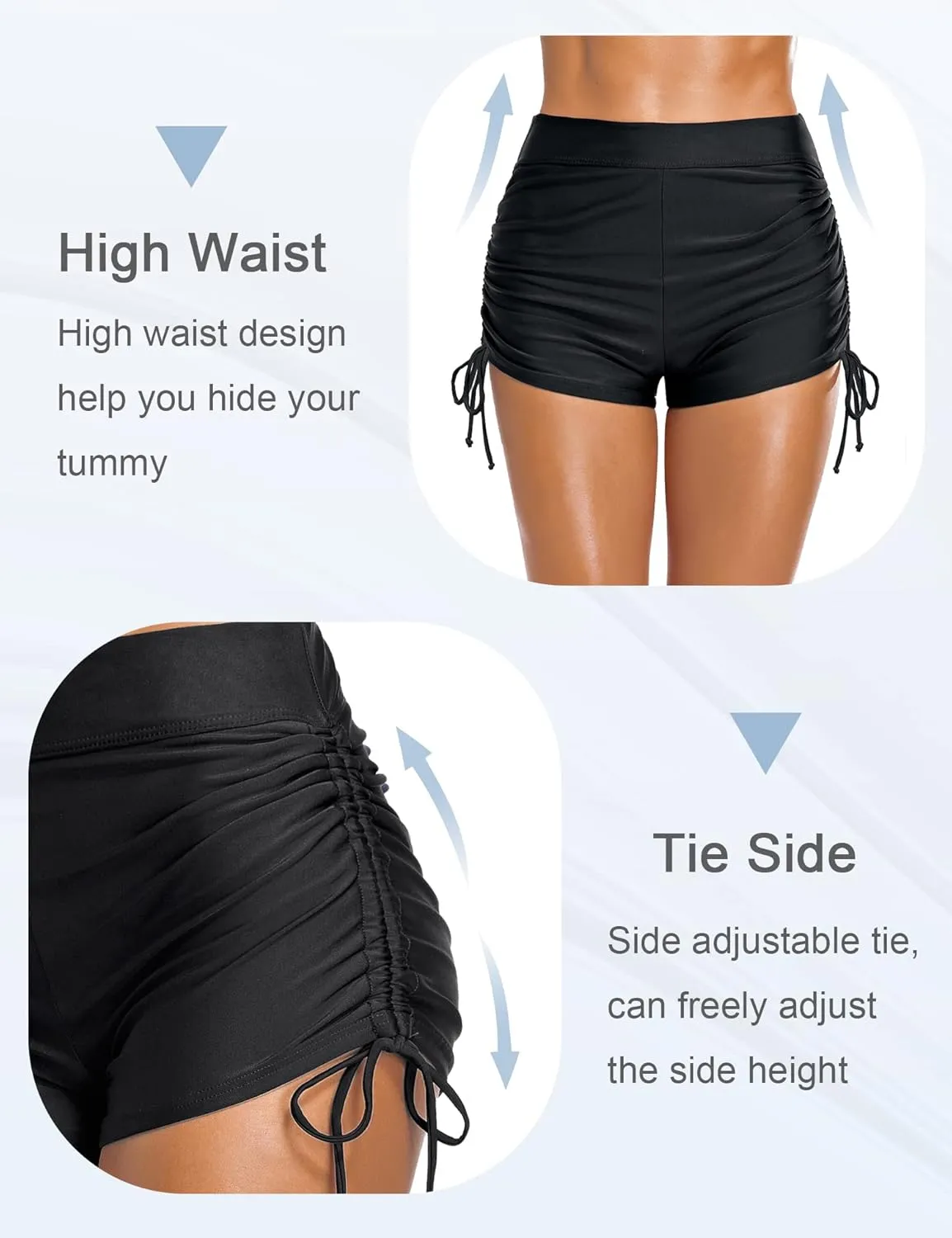 Bonneuitbebe Women's Swim Shorts High Waist Swimsuit Bottoms Adjustable Side Tie Bathing Suit Boyshorts Bikini Board Shorts