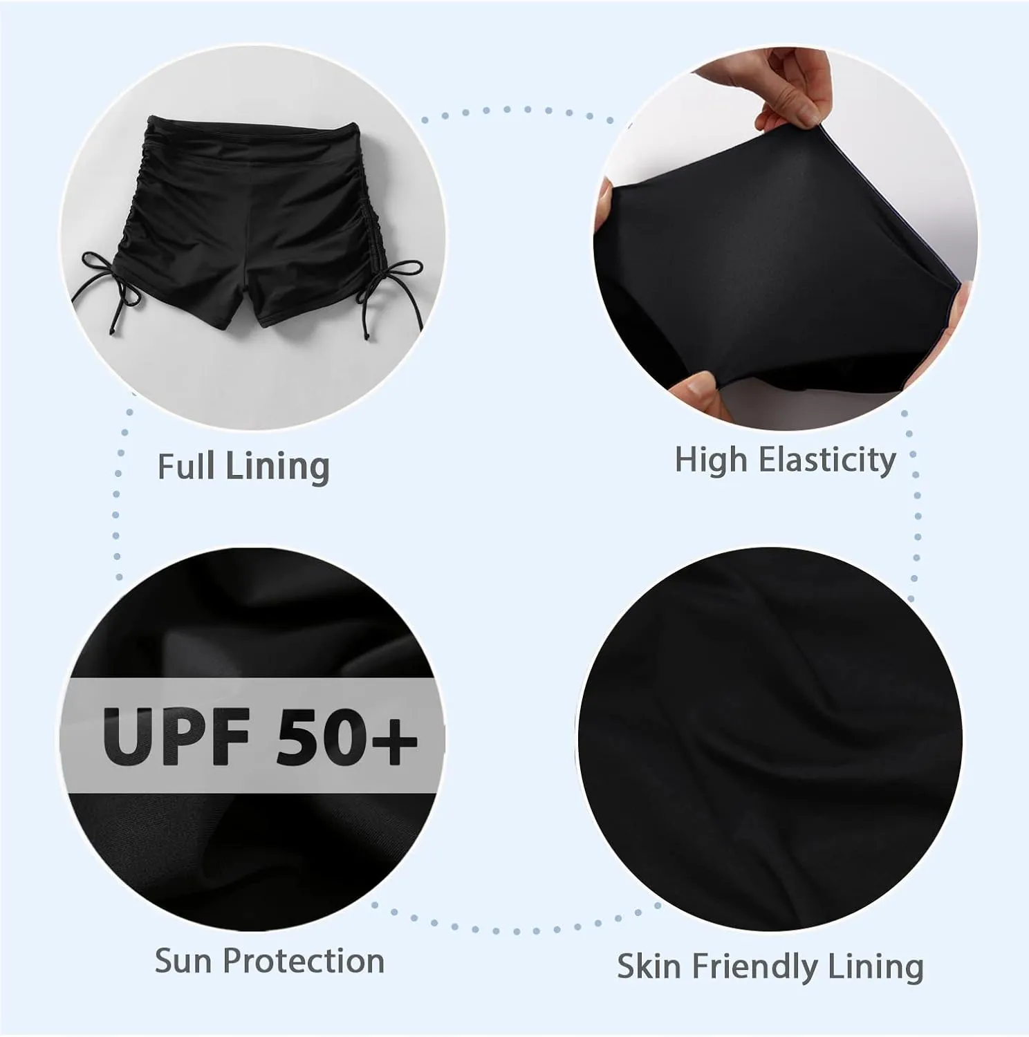 Bonneuitbebe Women's Swim Shorts High Waist Swimsuit Bottoms Adjustable Side Tie Bathing Suit Boyshorts Bikini Board Shorts