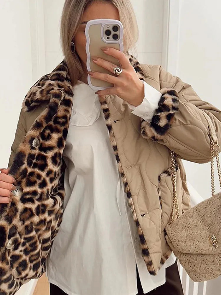 Bonnyshow Casual Double Side Wearing Women's Coat Fashion Retro Loose Plush Leopard Coats Women Winter Thick Windproof Warm Outerwears
