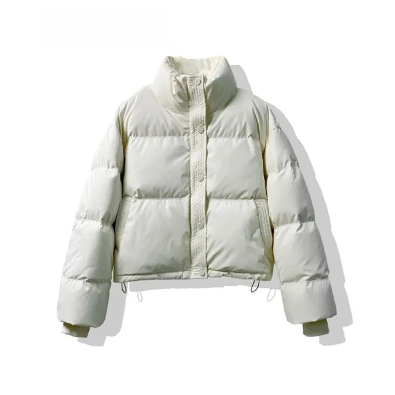 Bonnyshow Solid Color Leather Women's Coat Fashion Simple Casual Single Breasted Short Coats Women Winter Thick Warm Windproof Outerwears