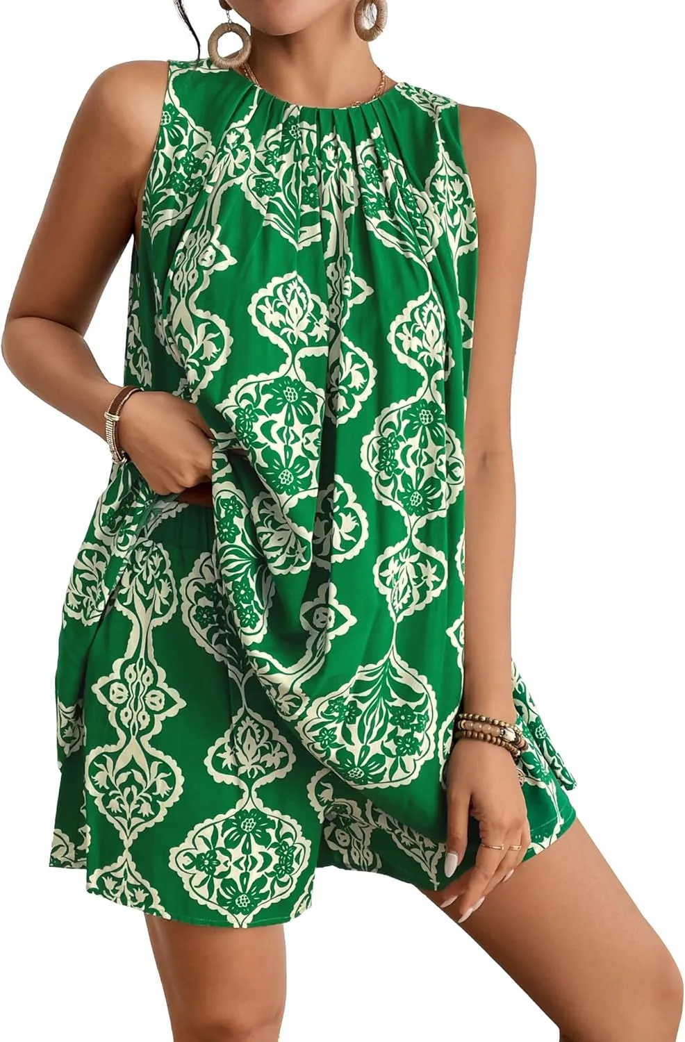 Bsubseach Two Piece Shorts Sets For Women Floral Print Short Set Sleeveless Top And Shorts Beach Vacation Set