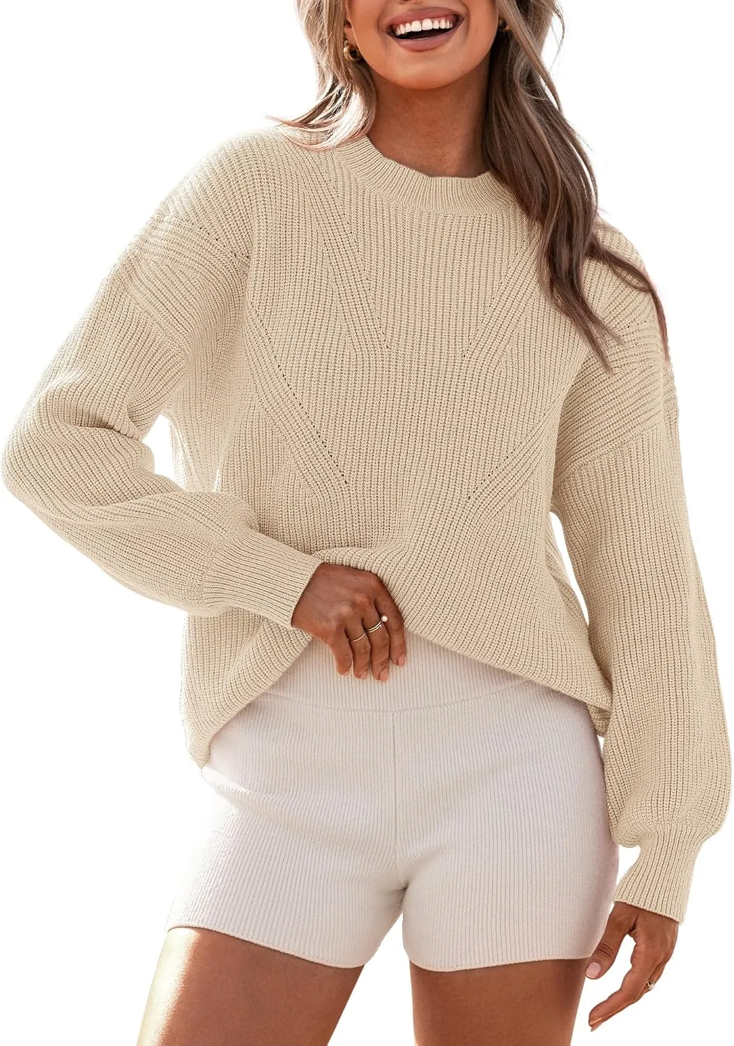 BTFBM Womens Casual Long Sleeve Sweaters Crew Neck Oversized Ribbed Knit Pullover Sweater 2025 Fall Winter Jumper Tops