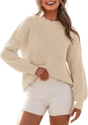 BTFBM Womens Casual Long Sleeve Sweaters Crew Neck Oversized Ribbed Knit Pullover Sweater 2025 Fall Winter Jumper Tops