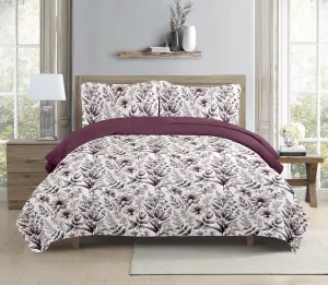 Burgundy Autumn Floral Printed Cotton Reversible Summer Lightweight Quilt Set