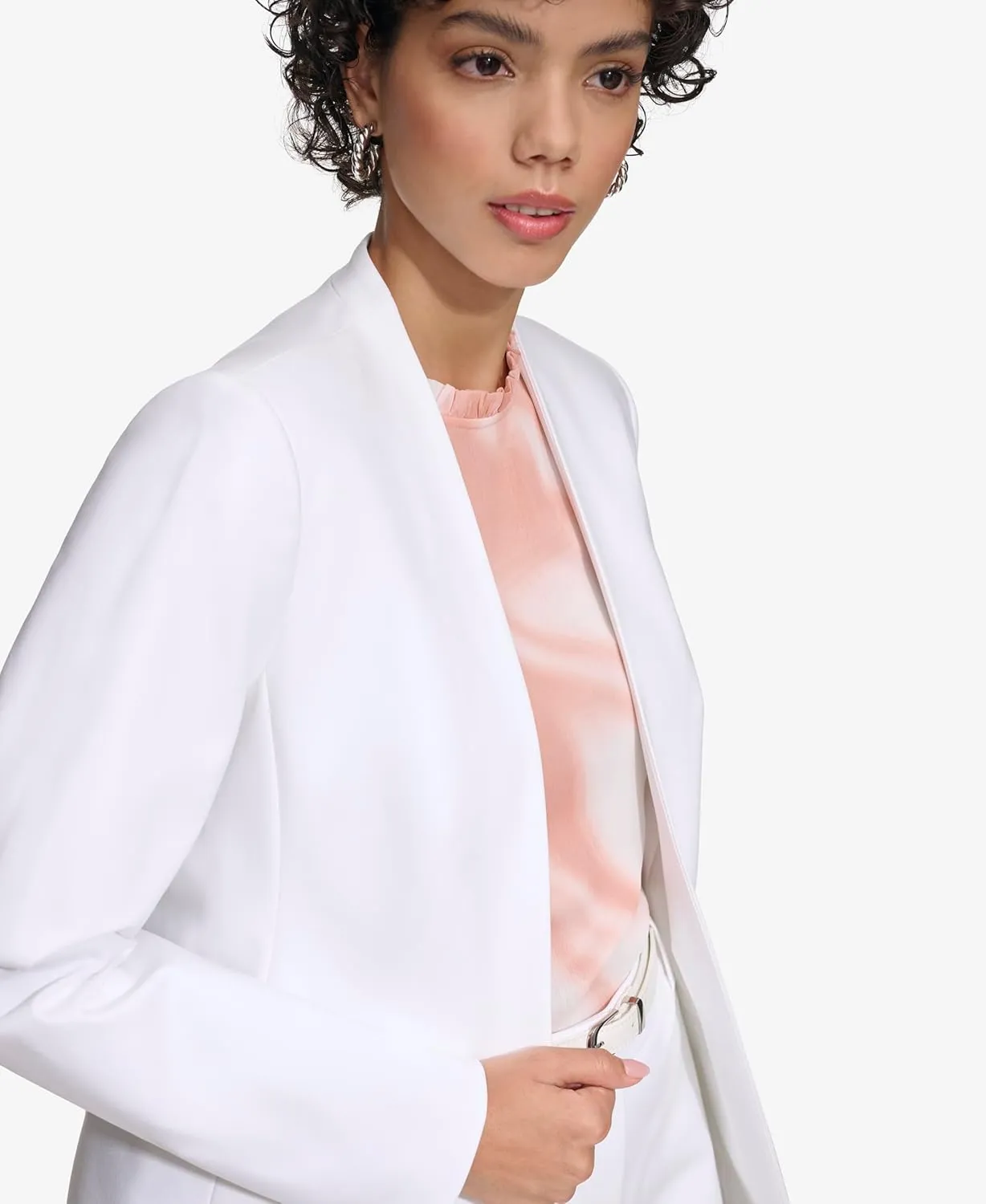 Calvin Klein Women's Stand Up Collar Open Front Structured Long Sleeve Jacket
