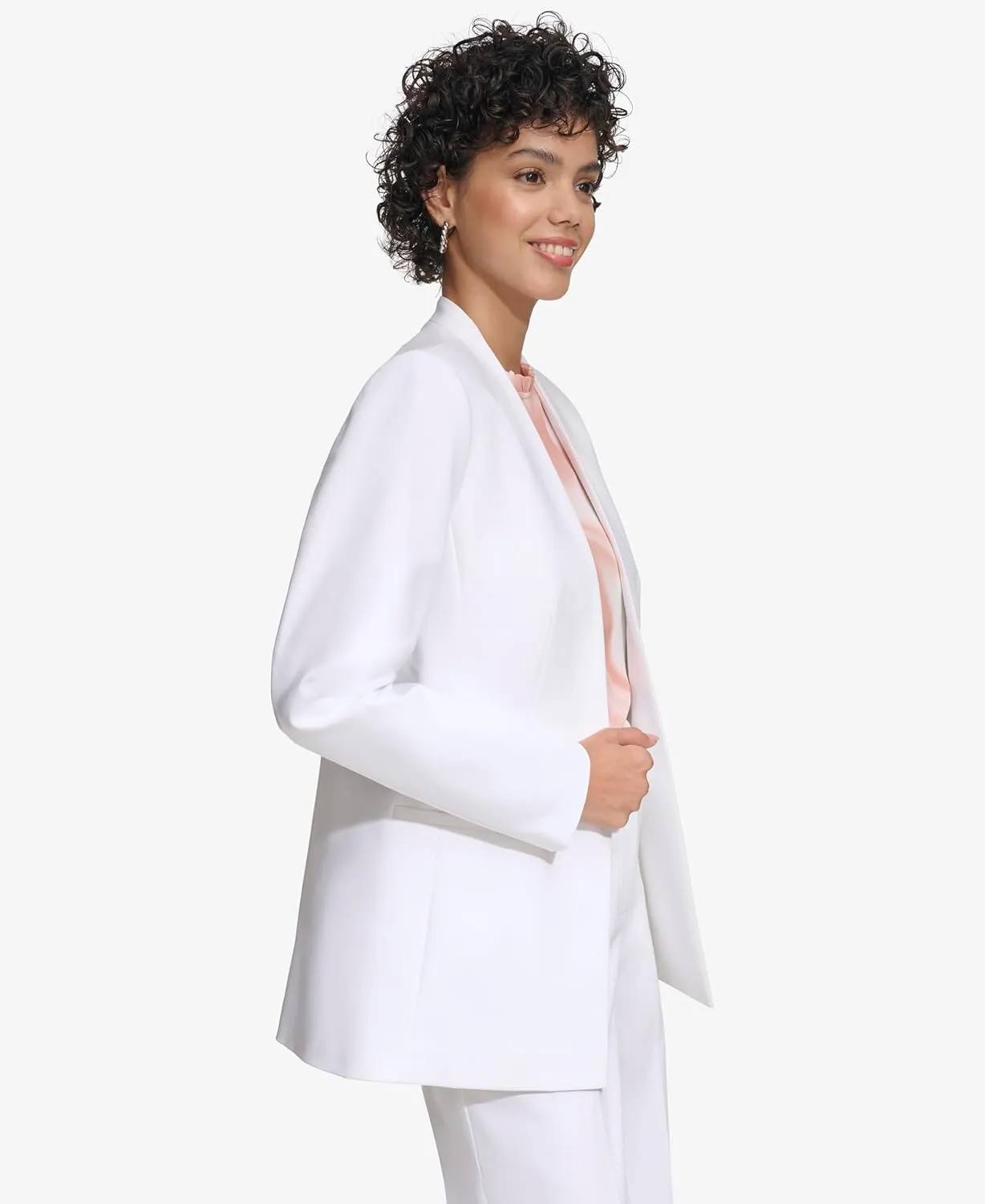 Calvin Klein Women's Stand Up Collar Open Front Structured Long Sleeve Jacket