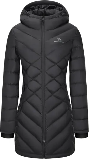 CAMELSPORTS Women's Down Jacket Hooded Windproof Puffer Coat Packable Warm Winter Jacket Lightweight Ladies Parka