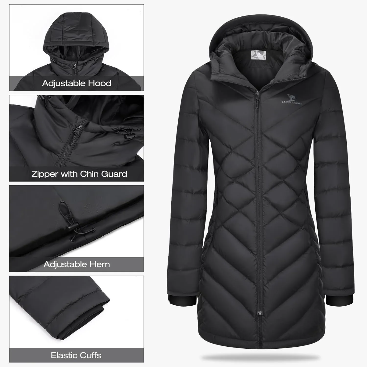 CAMELSPORTS Women's Down Jacket Hooded Windproof Puffer Coat Packable Warm Winter Jacket Lightweight Ladies Parka