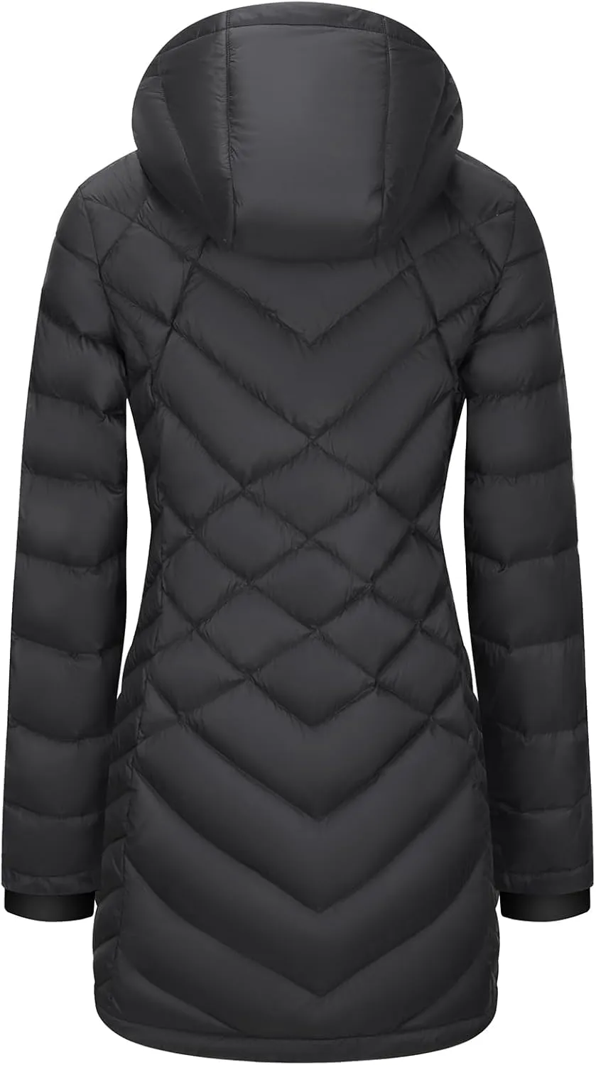 CAMELSPORTS Women's Down Jacket Hooded Windproof Puffer Coat Packable Warm Winter Jacket Lightweight Ladies Parka