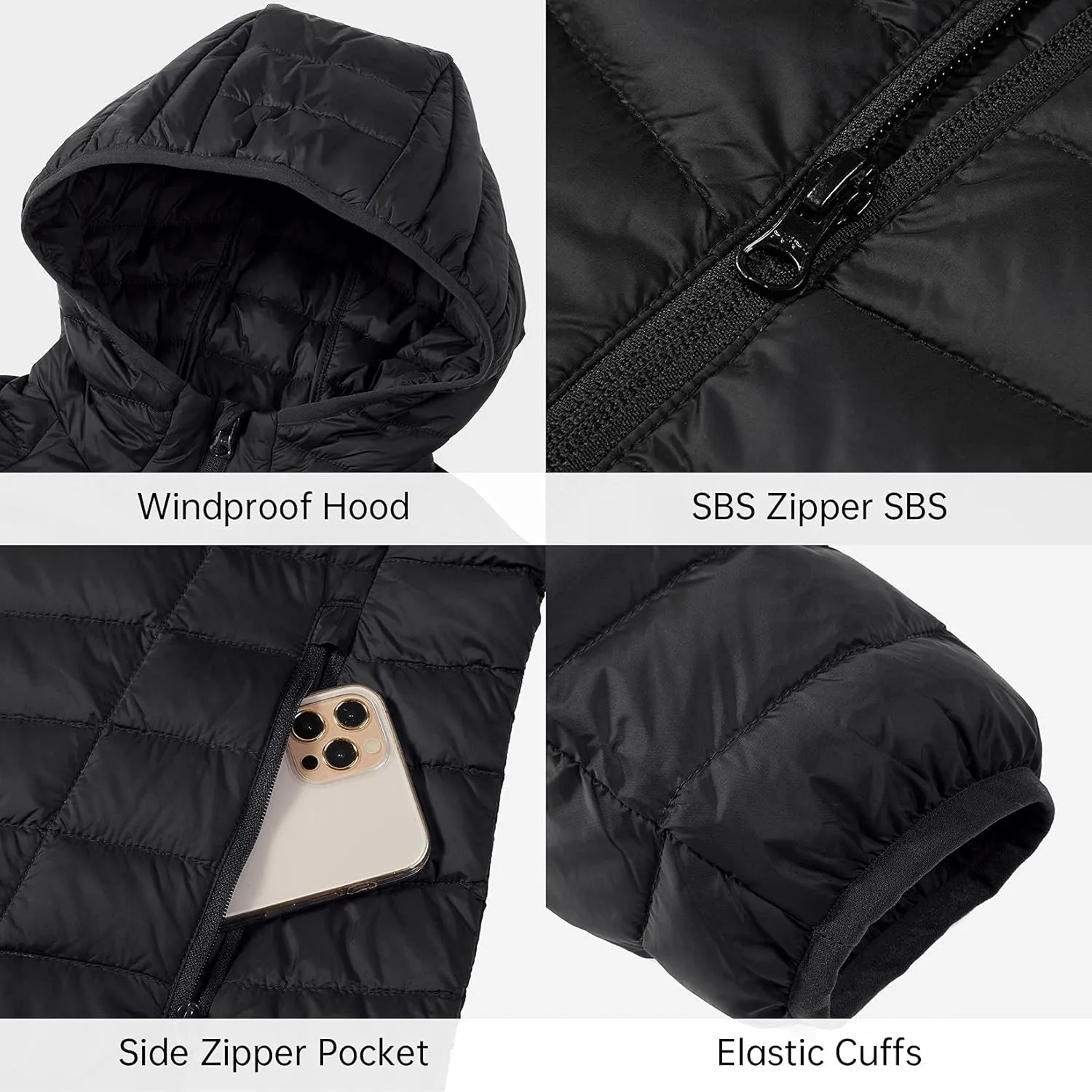 CAMELSPORTS Women's Down Jacket Hooded Winter Light Weight Short Puffer Coats Packable Warm Windproof Ladies Parka