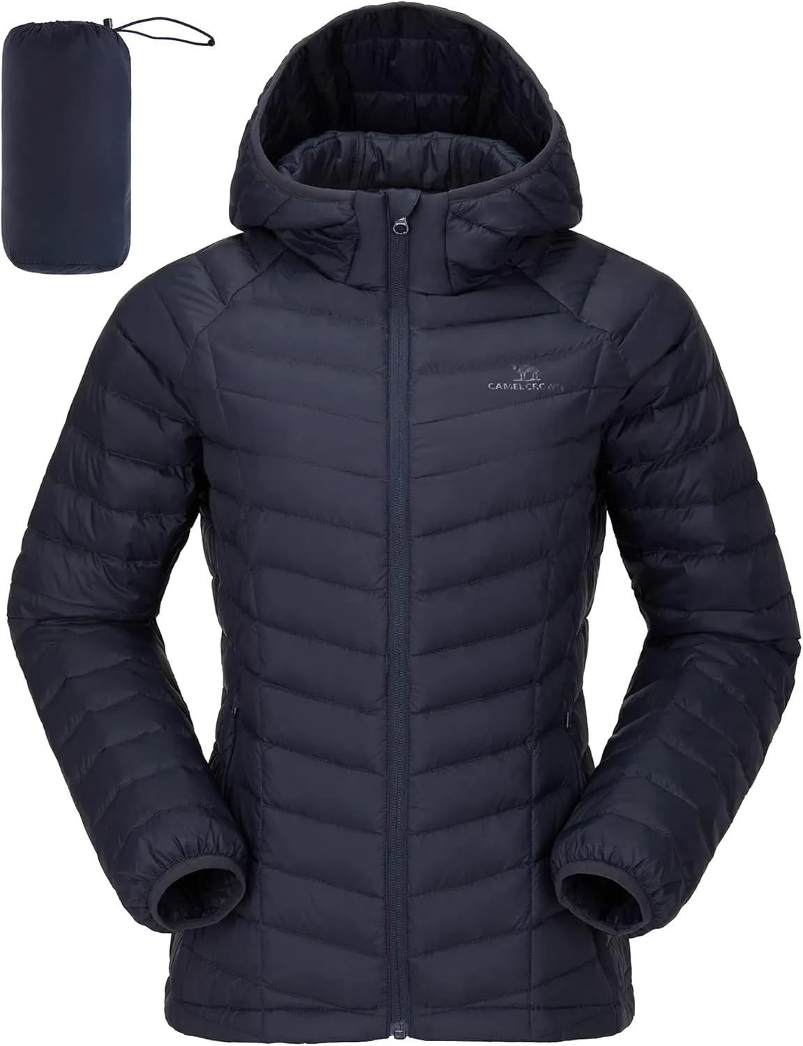 CAMELSPORTS Women's Down Jacket Hooded Winter Light Weight Short Puffer Coats Packable Warm Windproof Ladies Parka