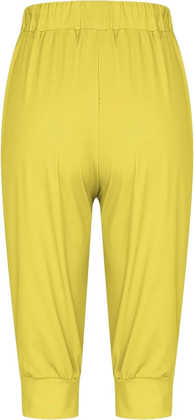 Capri Pants for Women Drawstring Cropped Jogger Running Yoga Pants Elastic Waist Summer Sweatpants with Pockets