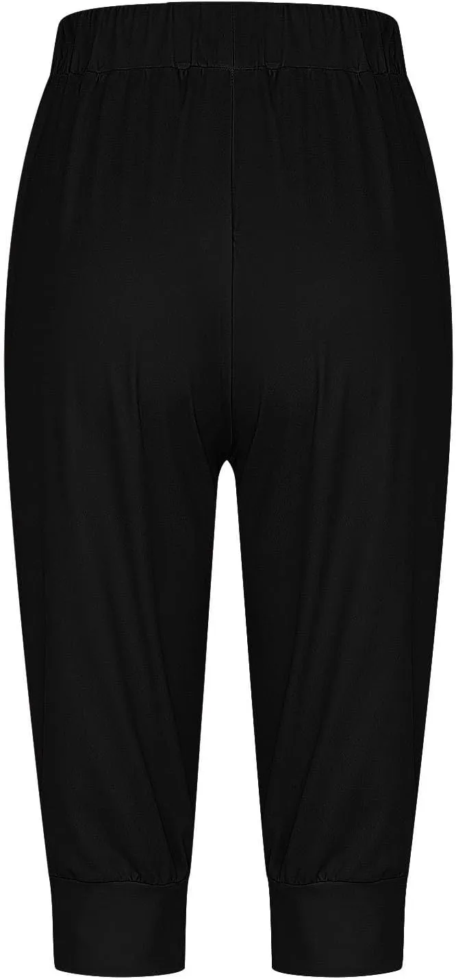 Capri Pants for Women Drawstring Cropped Jogger Running Yoga Pants Elastic Waist Summer Sweatpants with Pockets
