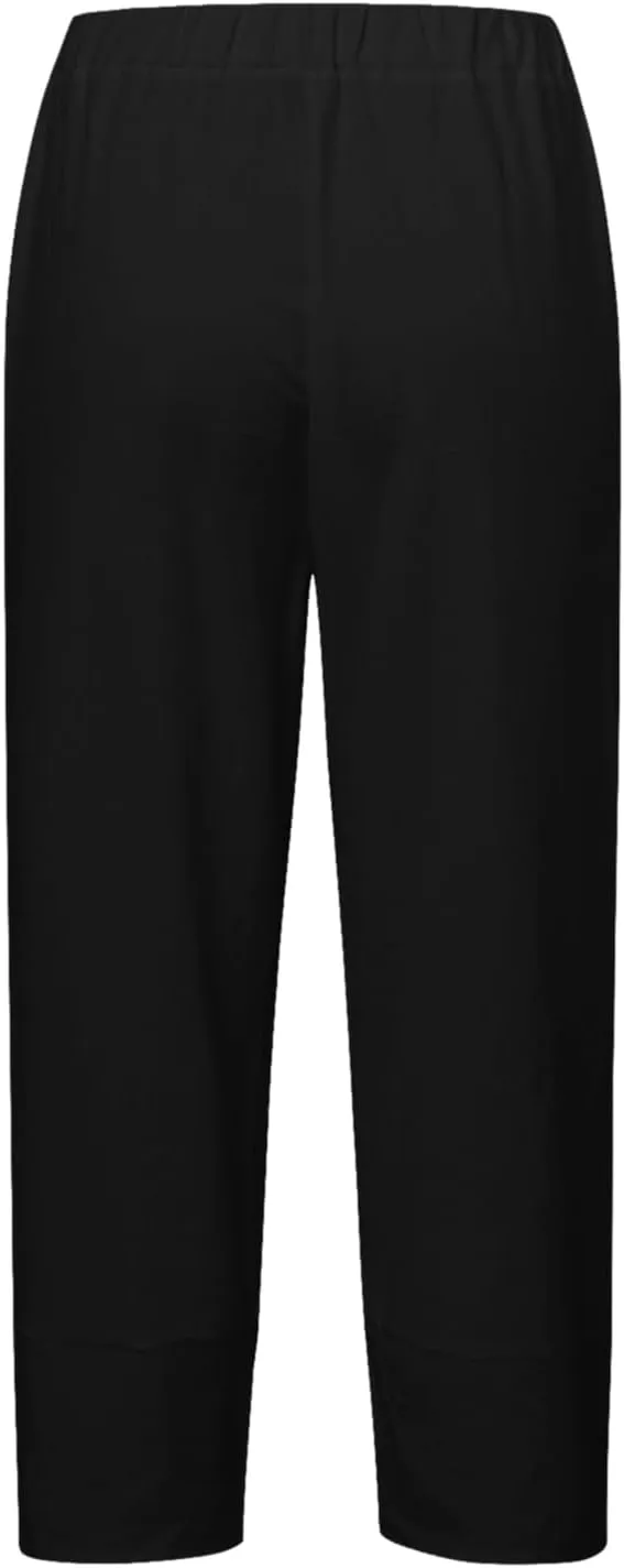 Capri Pants for Women Plus Size Linen Pants Wide Leg with Pockets Drawstring Casual Flowy Palazzo Linen Pants Women