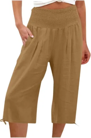 Capri Pants for Women,Women High Waisted Capri Pants Wide Leg Summer Capris Casual Palazzo Pants with Pockets