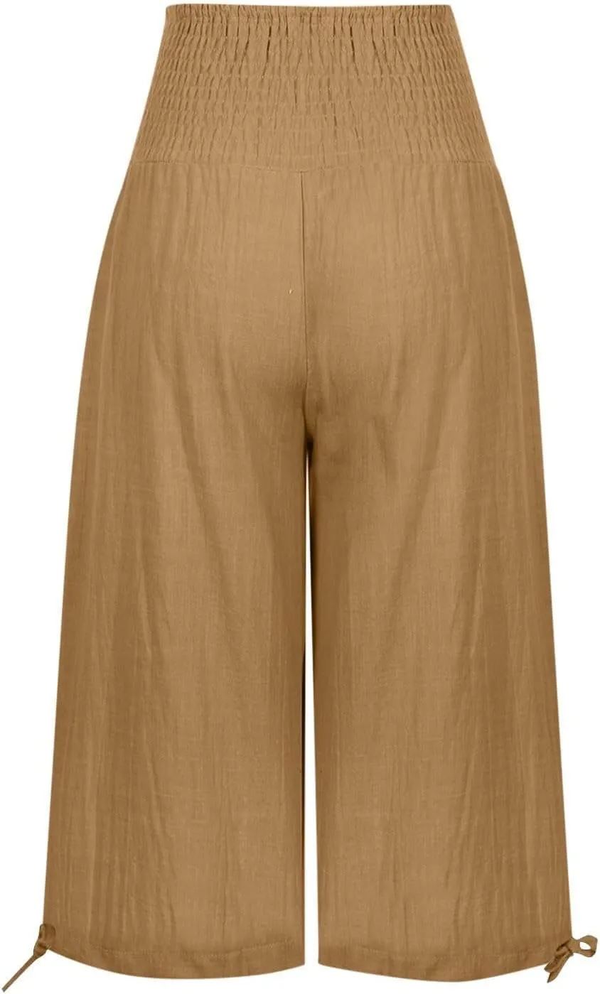 Capri Pants for Women,Women High Waisted Capri Pants Wide Leg Summer Capris Casual Palazzo Pants with Pockets