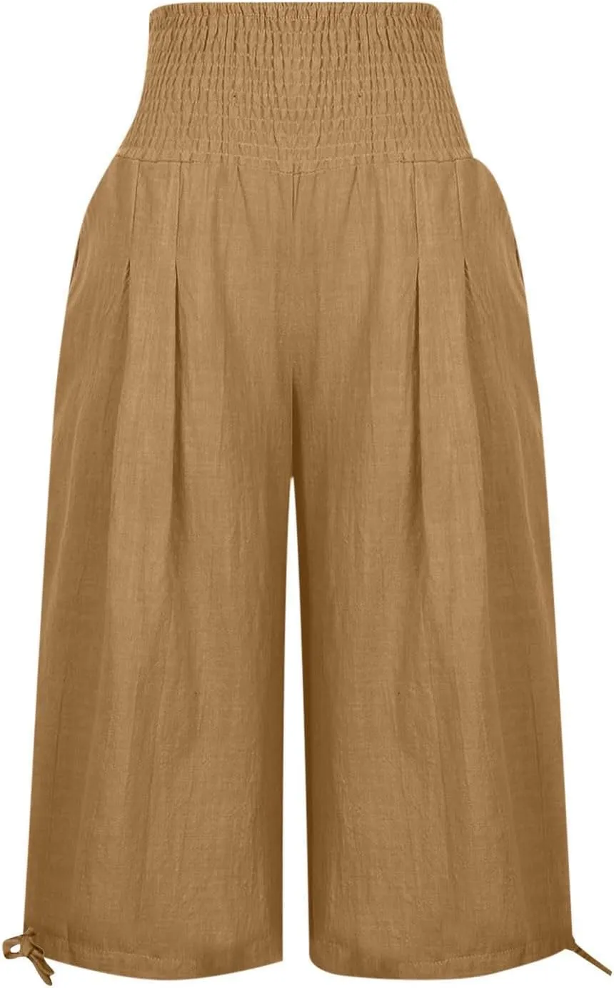 Capri Pants for Women,Women High Waisted Capri Pants Wide Leg Summer Capris Casual Palazzo Pants with Pockets
