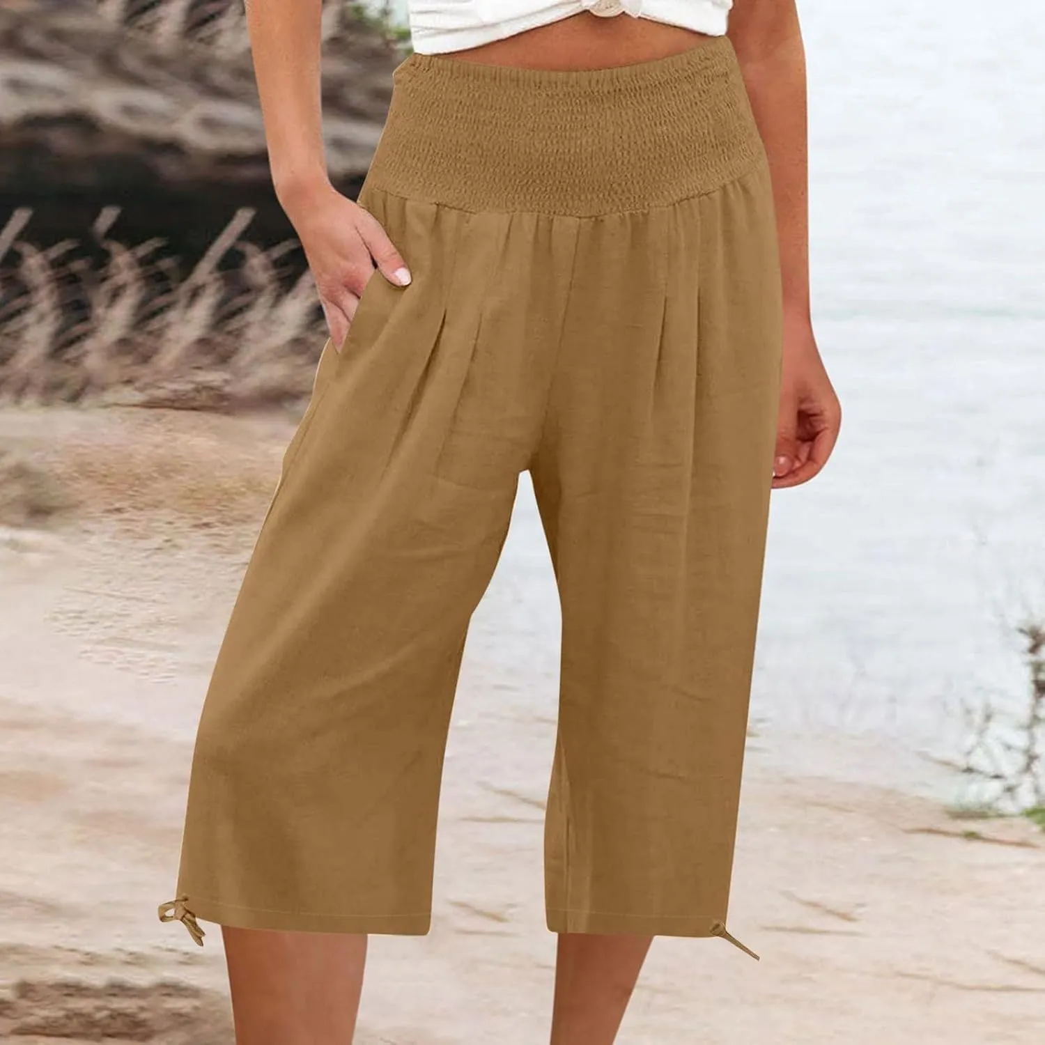 Capri Pants for Women,Women High Waisted Capri Pants Wide Leg Summer Capris Casual Palazzo Pants with Pockets