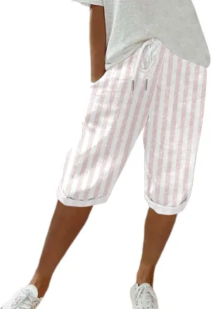 Capris Pants for Women Pants Ladies Loose Drawstring Casual Solid Color Shorts Beach Clothes Linen Pants Women