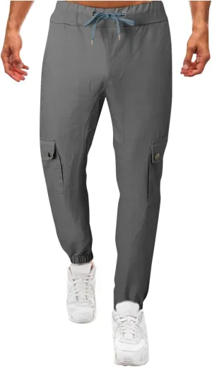 Cargo Harem Pants for Men Slim Fit Elastic Waisted Track Pants Gym Slim Fit Tapered Jpggers Lounge Trousers Trendy