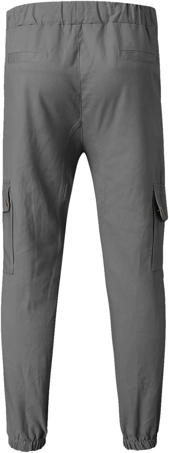 Cargo Harem Pants for Men Slim Fit Elastic Waisted Track Pants Gym Slim Fit Tapered Jpggers Lounge Trousers Trendy