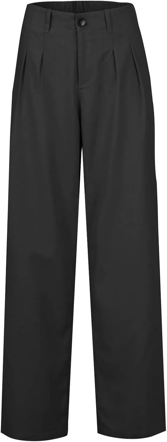 Cargo Pants for Women Casual Solid Pant Straight High Waist Buttons Pleated Trousers Wide Leg Sweatpants with Pocket