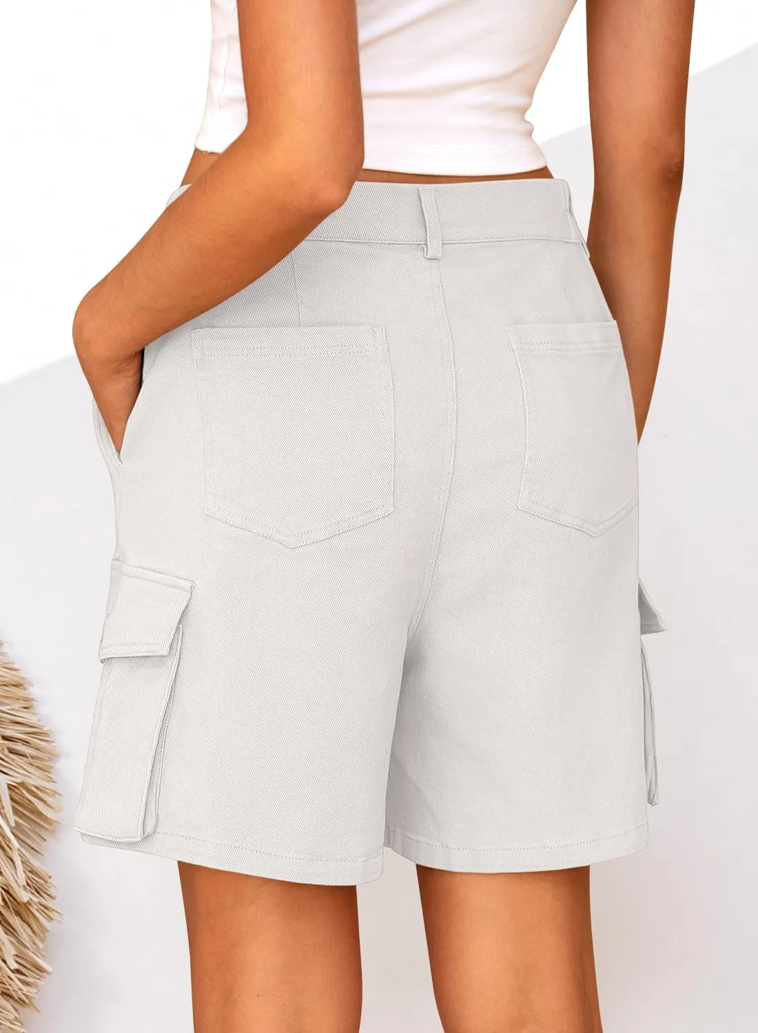 Cargo Shorts Women Bermuda Knee Length Long Hiking Shorts with Pockets Elastic Waist for Summer Casual Trendy Outfits