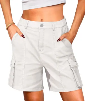 Cargo Shorts Women Bermuda Knee Length Long Hiking Shorts with Pockets Elastic Waist for Summer Casual Trendy Outfits