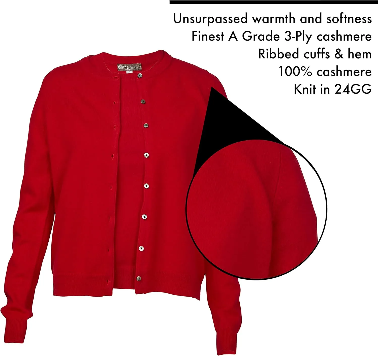 Cashmere Boutique 100% Pure Cashmere Cardigan Twin Sets for Women - Round Neck, Long Sleeve, Button Down, Soft & Warm Sweater