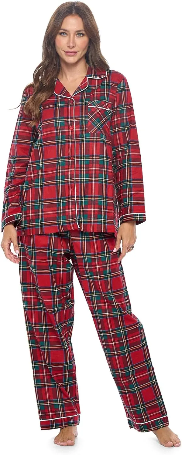 Casual Nights Women's Flannel Long Sleeve PJ's Button Down Sleepwear Pajama Set