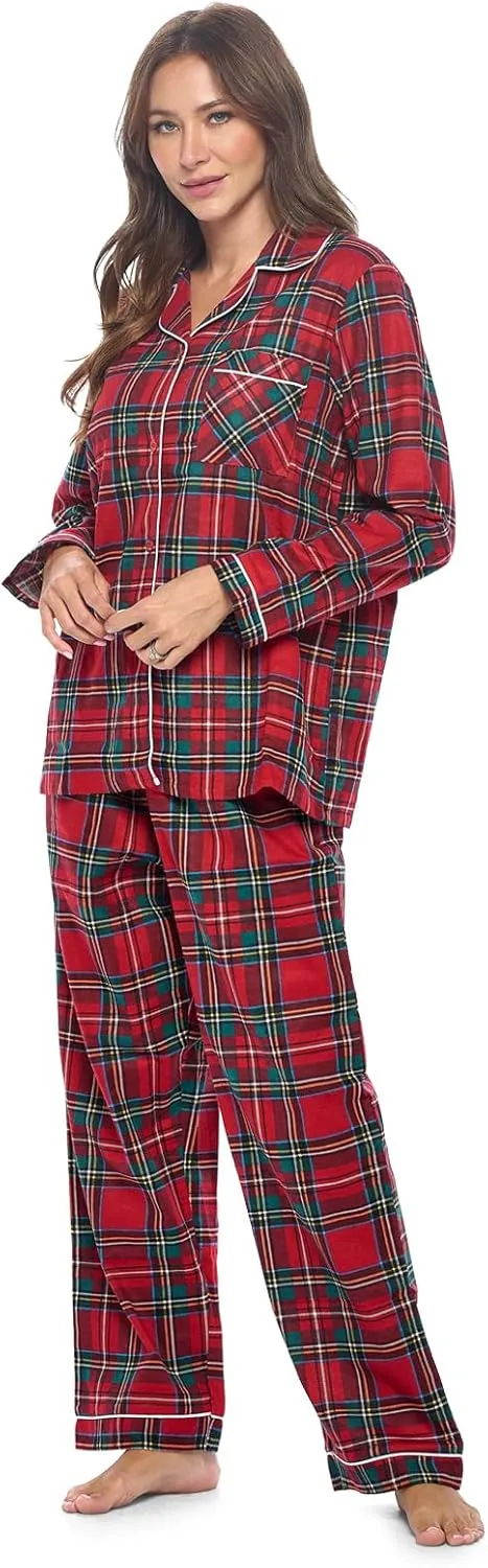 Casual Nights Women's Flannel Long Sleeve PJ's Button Down Sleepwear Pajama Set