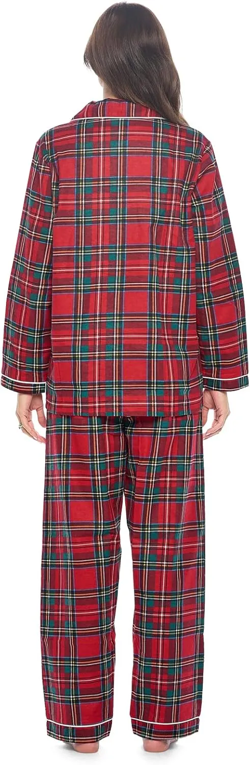 Casual Nights Women's Flannel Long Sleeve PJ's Button Down Sleepwear Pajama Set