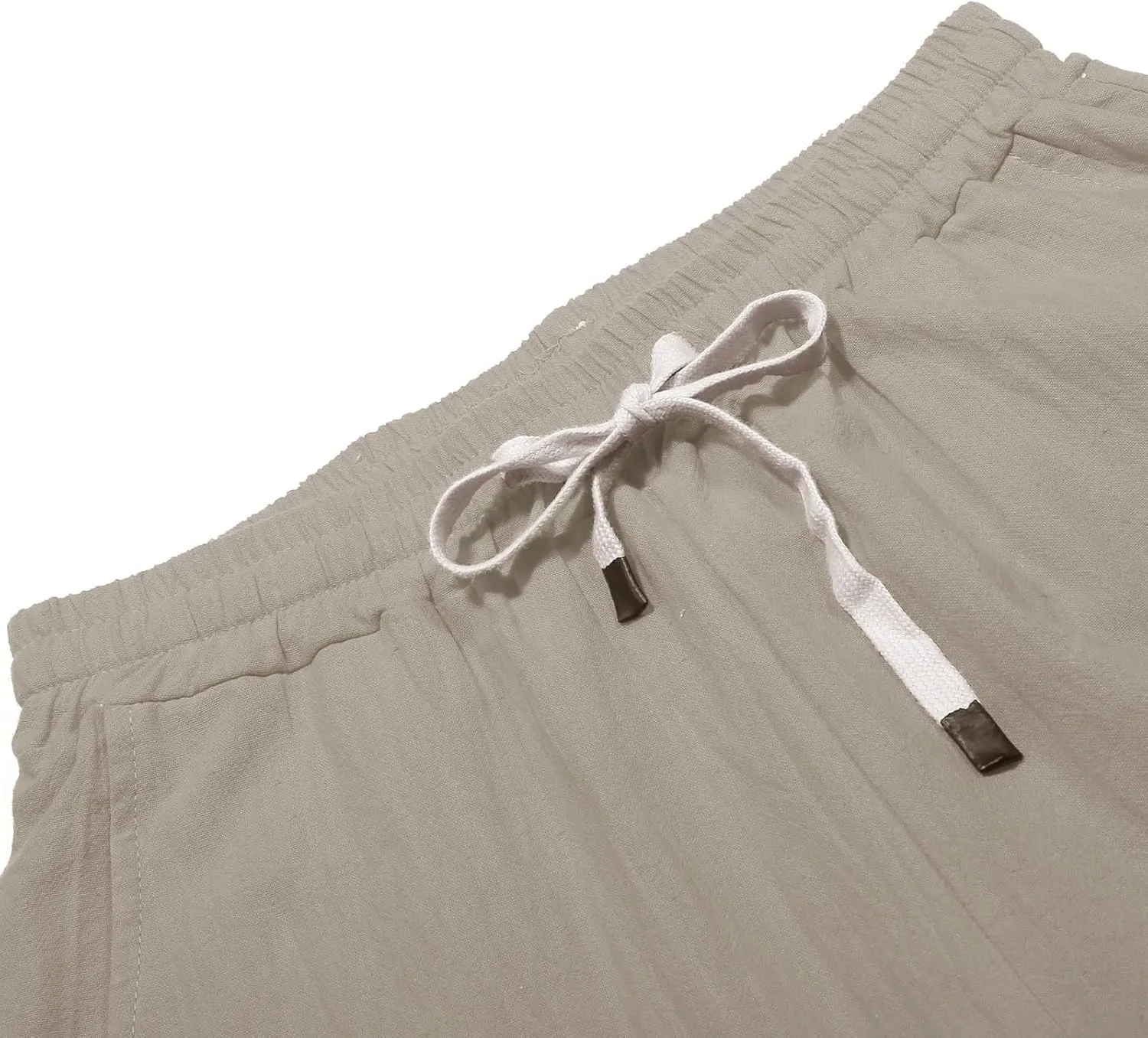 Casual Pants for Women Elastic Waist Summer Trendy Linen Capri Pants Straight Leg Baggy Beach Cotton Cropped Trousers