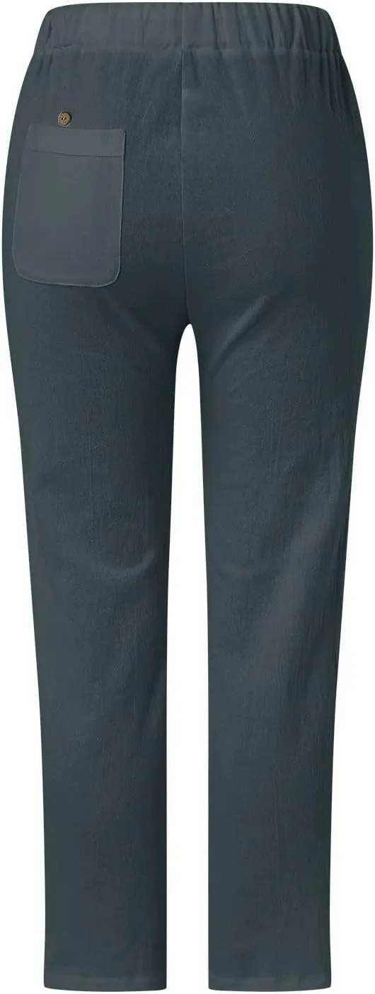 Casual Summer Pants for Women 2025 High Waist Elastic Straight Leg Pant Drawstring Cut-Out Beach Trousers