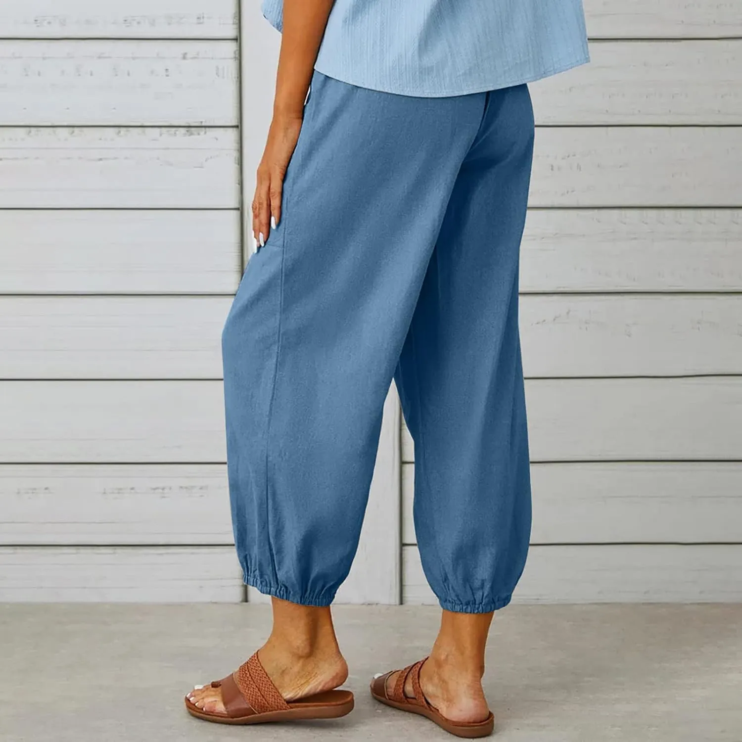 Ceboyel Women's Cotton Linen Lantern Tapered Pants Drawstring Baggy Harem Pants Summer Pants Casual Lounge Trousers 2023