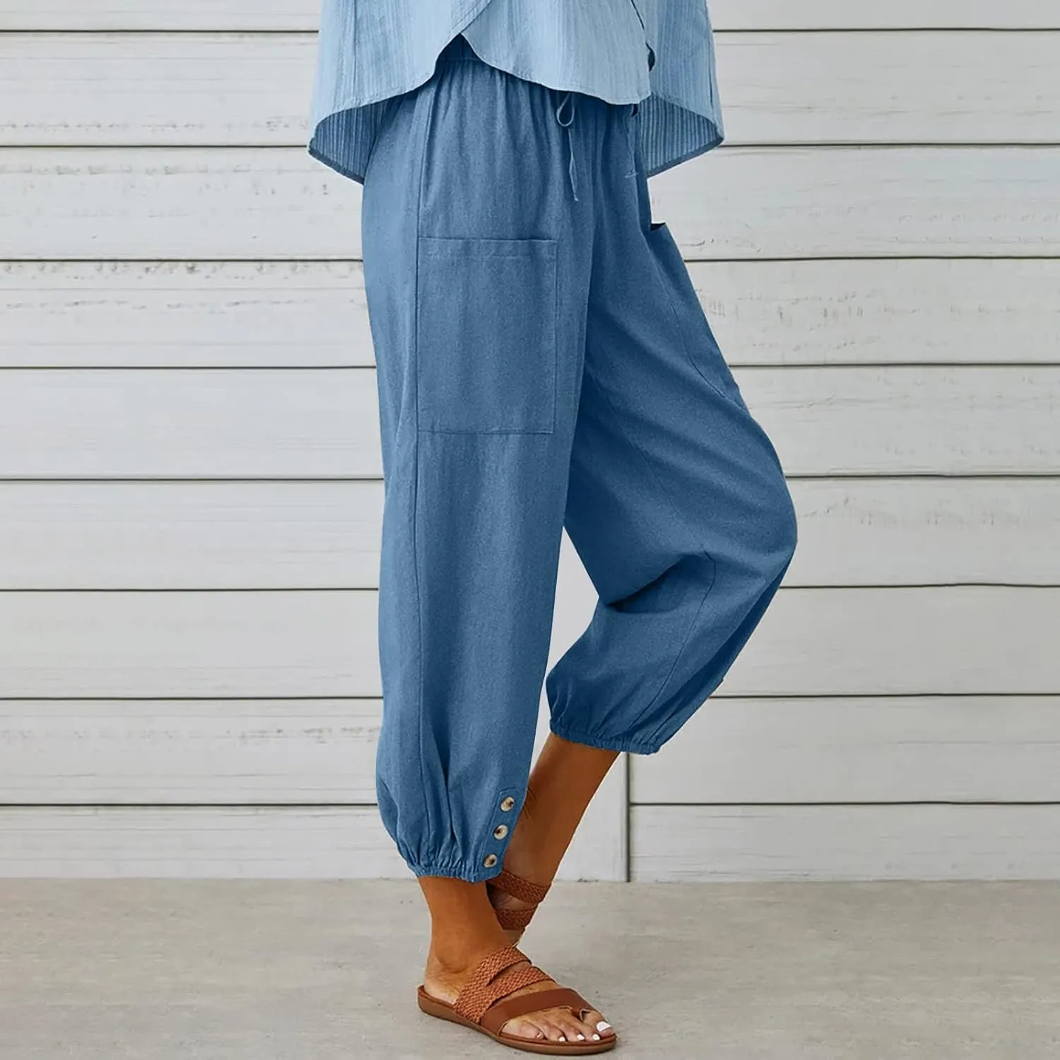 Ceboyel Women's Cotton Linen Lantern Tapered Pants Drawstring Baggy Harem Pants Summer Pants Casual Lounge Trousers 2023