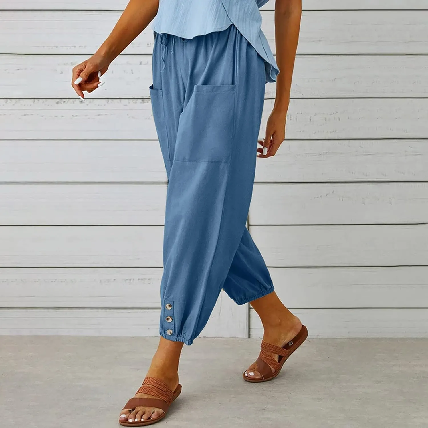 Ceboyel Women's Cotton Linen Lantern Tapered Pants Drawstring Baggy Harem Pants Summer Pants Casual Lounge Trousers 2023